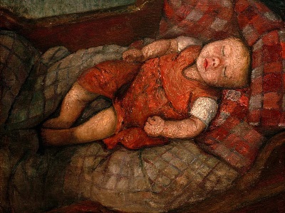 painting of a child sleeping by Paula Modersohn