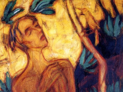 painting "spring" by rohlfs--man with a bird